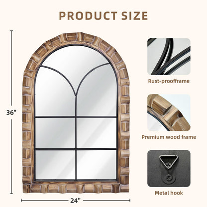 XGGJWW 36x24 Inch Arched Window Pane Wall Mirror - Rustic Farmhouse Solid Wood Decorative Mirror for for Living Room, Bedroom, Entryway & Bathroom