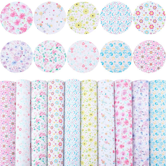 CALFOVERA 5PCS 12.8 x 7.8 Inch Floral PU Leather Sheets Blossom Synthetic Vinyl Leather Roll Waterproof Flower Pattern Leatherette Fabric for DIY Crafts Bow Earring Making Sewing Decorations