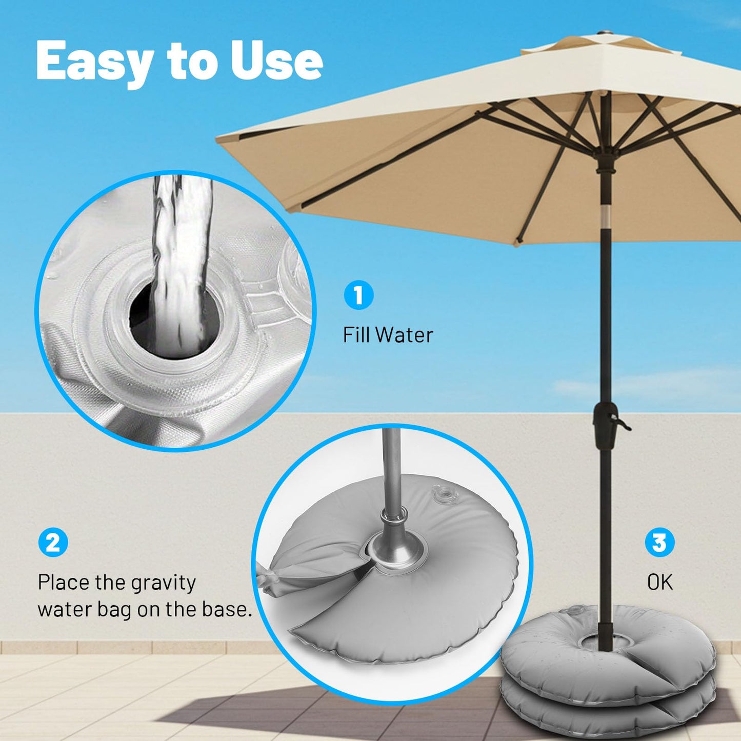 2 Pack 18" Water Bags for Feather Flag Base, Upgraded Thickened PVC Material, Openable Water Weight Bag for Feather Flag Stand Umbrella Weights and Tripod Weight, 20 lbs Each