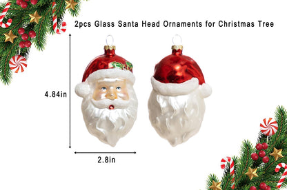 2 Count Glass Santa Head Christmas Ornament, Glass Santa Head Ornaments for Christmas Tree