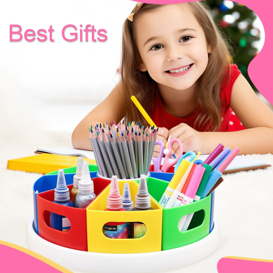 360 Degree Rotating Kids Desk Organizer, Colorful Art Supply Storage and Organization with 8 Removable Compartments, 12" Durable ABS Material for Classroom & Home Use – Perfect Teacher and Child Gift