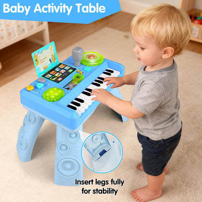 Baby DJ Table for Toddlers 1-3, Baby Musical Piano Toys 6-9-12-18 Months Toddler Activity Learning DJ Mixing Table with Music & Light Educational Toy for 1 Year Old Boy Girl First Birthday Infant Gift