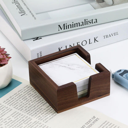Wood Sticky Note Holder, Self Stick Note Pad Holder, Post It Note Dispenser Desk Organizer Walnut Wood Office Desk Accessories for School Office Desk Supplies - Black