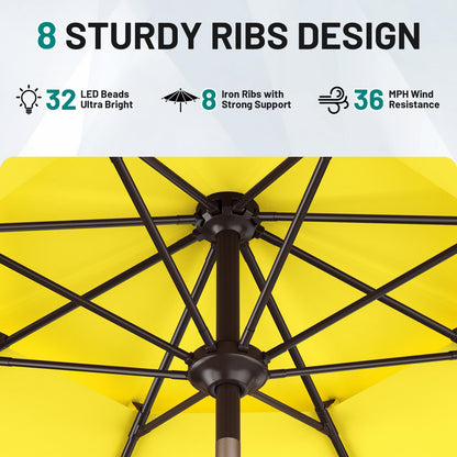 AreShark 9ft 2 Tiers Patio Umbrella with Solar Lights, Outdoor Umbrella w/ 32 LED Lights&8 Sturdy Ribs, Table Umbrella for Deck, Backyard, Pool(Yellow)