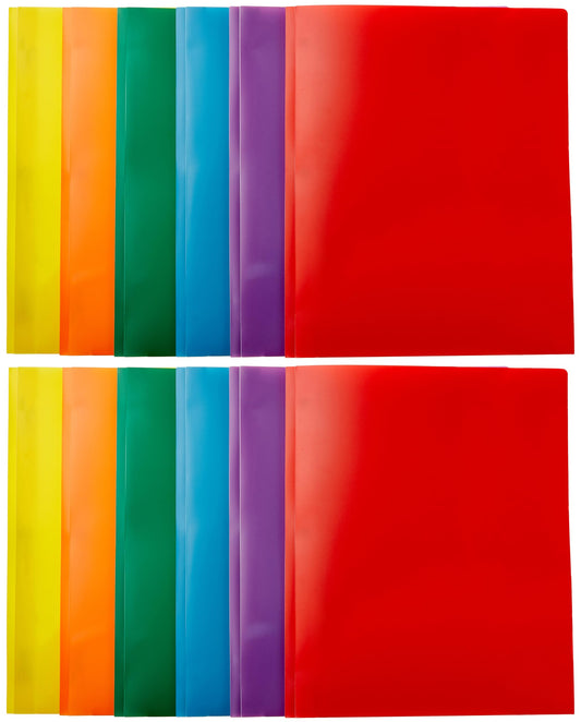 Amazon Basics Heavy Duty Plastic Folders with 2 Pockets for Documents, Letter Size Paper, School Supplies Organization, Assorted Colors, Pack of 12