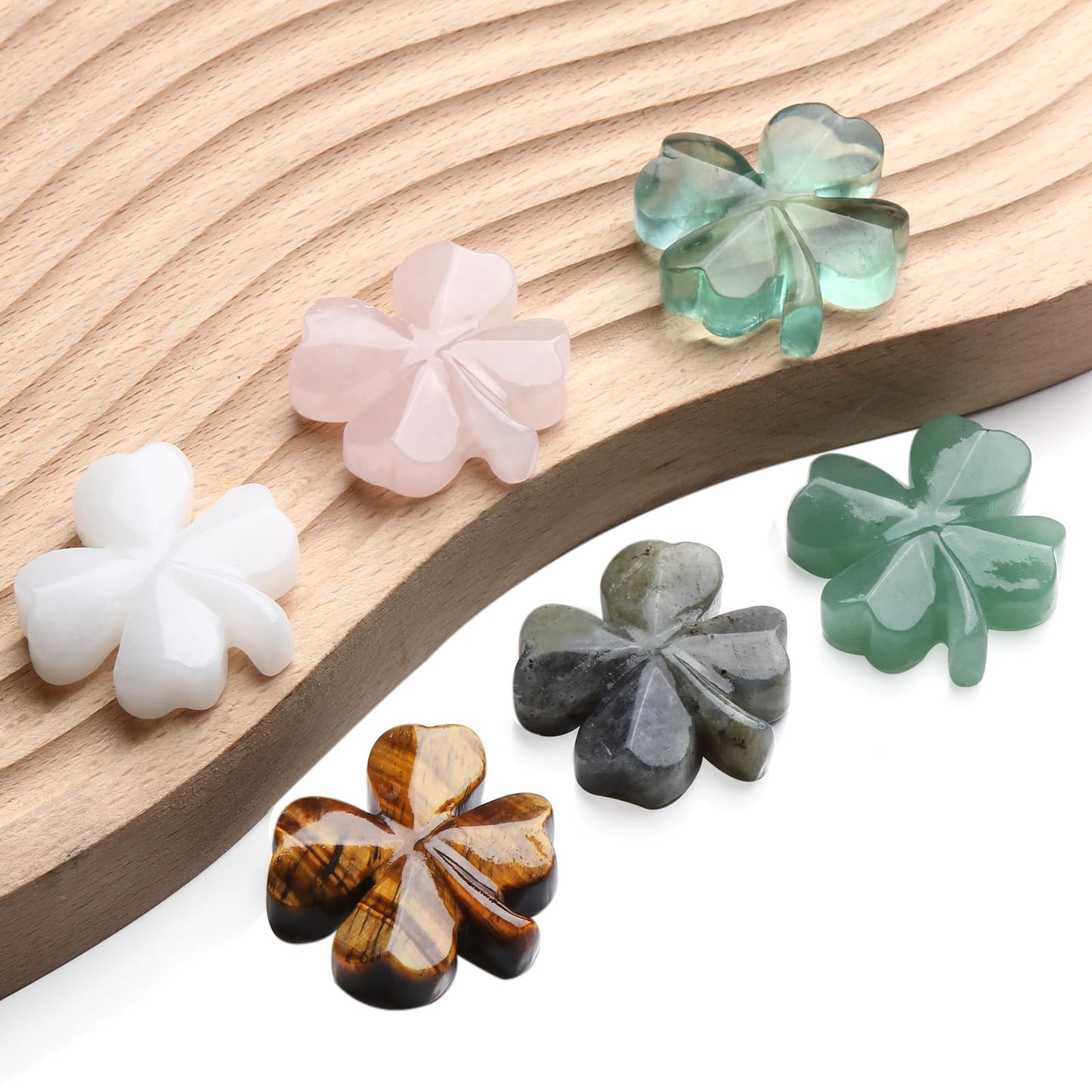 Hguxmcu Natural Tigers Eye Four Leaf Clover - Feng Shui Lucky Crystal for Love Positivity, Polished Healing Stone Decor, Birthday Gift for Her Gift for Women Men