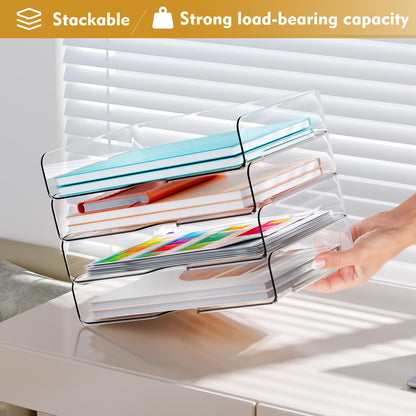 YKLSLH 4 Trays Paper Organizer Letter Tray - Acrylic Desk File Organizer, Stackable Clear Paper Holder Sorter Office Organizer for Letter/A4, Office File Ipad Books Notes Etc