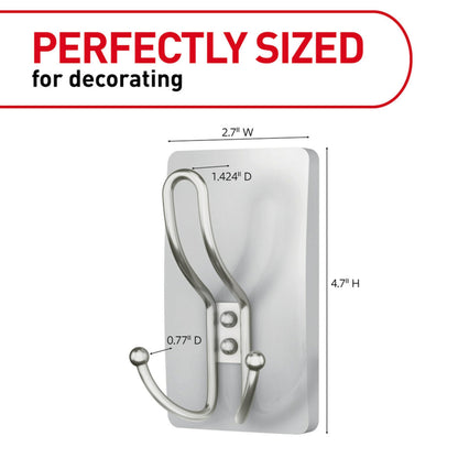Command X-Large Satin Nickel Triple Hook, 1 Hook, 3 Strips, Damage-Free Hanging with Adhesive Strips, No Tools Wall Hook for Hanging Decorations in Living Spaces