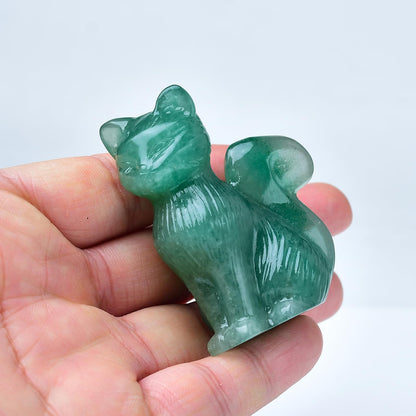 WUYOUSHI Natural Green Strawberry Crystal Cat Statue 2.4 Inch - Handmade Healing Sculpture, Lucky Guardian Pocket Statue for Reiki Meditation, Office & Home Decoration Gift