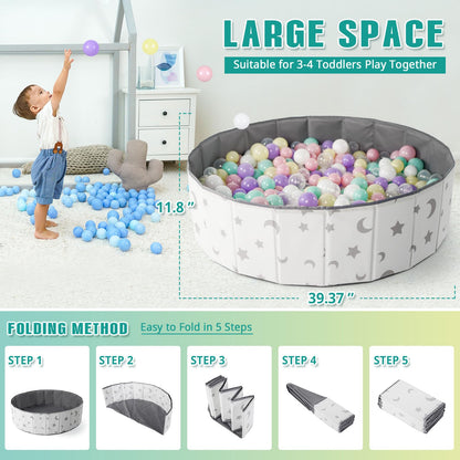 40Inch Kids Ball Pit, Foldable & Portable & Reusable Balls Pool for Toddlers,Playpen/Fence for Baby, Play Pool for Dog, Indoor & Outdoor Use, Oversized (Star/Moon)