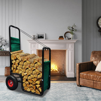 Doublehorse Firewood Cart with wheels: 27 x 20 x 44 in Large Heavy Duty Metal Waterproof Portable Storage Rack - for Outdoor Camping Backyard Fireplace Indoor Use For Women Men