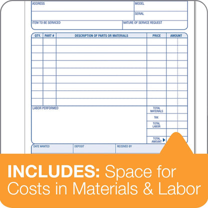 Adams Repair Order Book, 3-Part Carbonless, White/White/White, 5-9/16 x 8-7/16 Inches, 50 Sets (T5084)