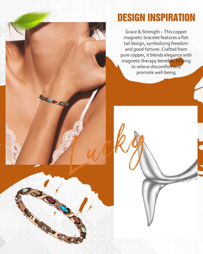Jecanori Copper Bracelets for Women, Magnetic Bracelets for Women with 3800 Gauss Ultra Magnets and Sizing Tool, Featuring a Fish Tail Design