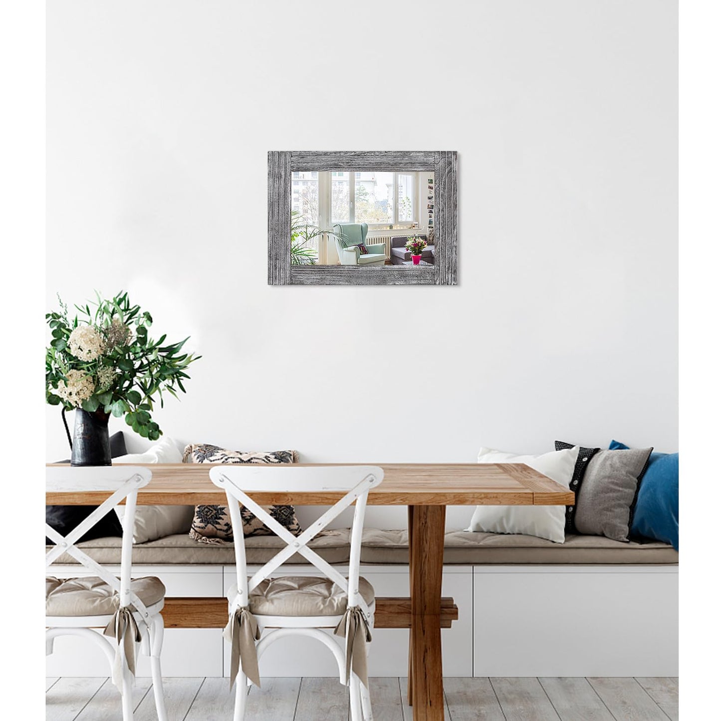 HLFMVWE Rustic Wall Mirror Farmhouse, with Frame Wood Wall Mirror Rectangle Antique Decor Hanging Mirror for Bathroom Living Room Bedroom Entryway Small 16" x 12 "