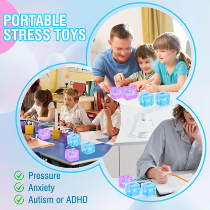 Gretex Fidget Toy for All Ages: 2 Pack Soft Sensory Fidget Ice Cube Stress Ball Squishy Cube Stress Relief Toys for Kids, Teens and Adults Party Favors, Birthday Gift for Kids Age 3+, Blue Purple