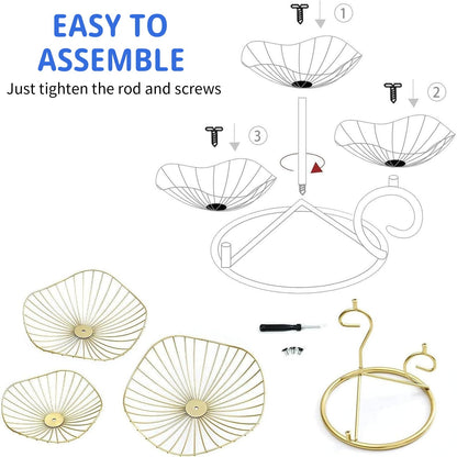 Patravious 3-Tier Fruit Basket, Gold Fruit Basket, Fruit Organizer, 3 Tier Basket Stand Suitable for Kitchen/Living Room