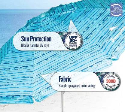 Sepras T0MMY BAHAMA 8 ft Beach Umbrella with wind vent and sand anchor (Blue Pattern)