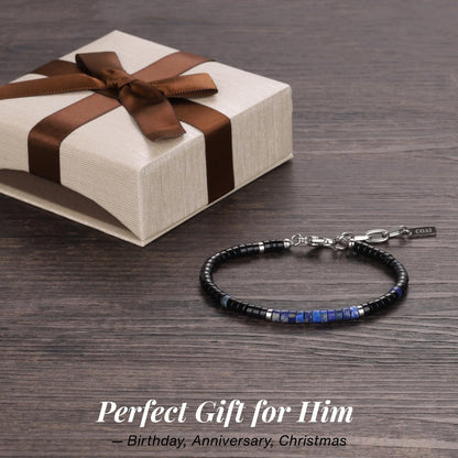 COAI Onyx Lapis Lazuli Bracelet for Men, Heishi Beads Natural Gemstone Bracelet for Men