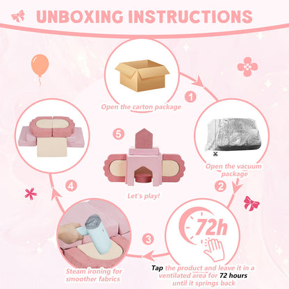 MOOZHEALTH 13 Pieces Foam Climbing Blocks for Toddlers|Floral Baby Soft Play Gym,Kids Indoor Crawing Climbers & Play Structures for Bedroom,Livingroom & Playroom,Pink & Beige