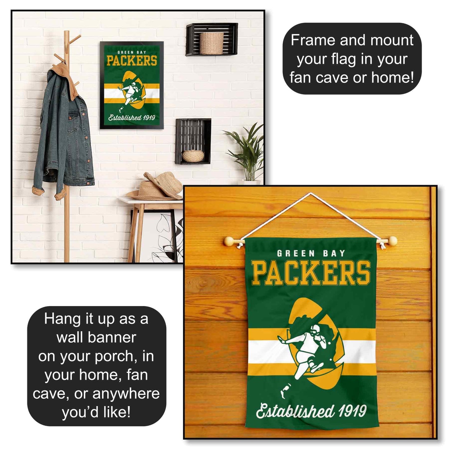Green Bay Packers Vintage Stripes Garden Flag Double Sided Banner