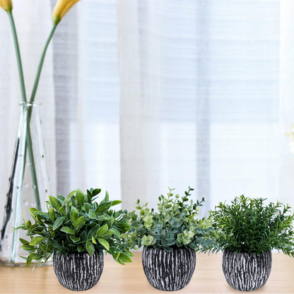 Winlyn Set of 3 Artificial Potted Plants Faux Eucalyptus Rosemary Boxwood Greenery in Black & White Concrete Pots Small Fake Plant for Indoor Outdoor Home Office Table Shelf Windowsill Greens Décor