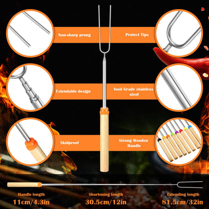 40 Pack 32 Inch Marshmallow Roasting Sticks Bulk, Smores Skewers for Fire Pit Kit, Hot Dog Camping Skewers Accessories Campfire Marshmellow Extendable Forks Bbq Tools Smores Sticks