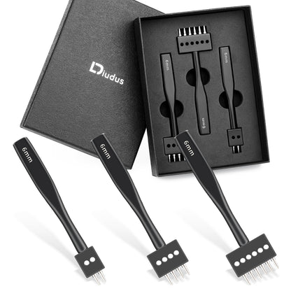 DIUDUS Leather Hole Punch, Prong Punch Tool 6mm 2/4/6 Lacing Stitching Punch, Round Hole Prong Stitching Chisel Set Leatherworking Tools for Leathercraft
