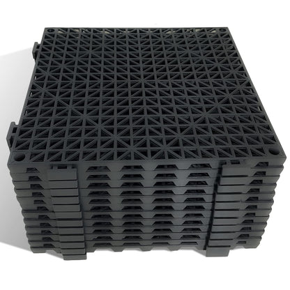Jaderlu 12 Pack Modular Interlocking Cushion 11.6" x 11.6" Rubber Mat Floor Tile Mats Drain Pool Patio Balcony Yard Pet Area Washer Pad(Black)