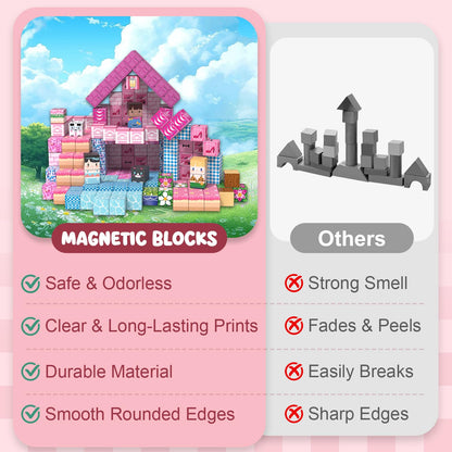 ADAH 216PCS Magnetic Building Blocks for Girls, Pink Princess STEM Toys for Ages 4-8, Creative Educational Building Toys for 3-6 Year Olds, Magic Blocks for Kids