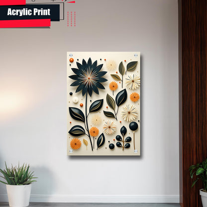 Scandinavian Folk Art, Black and Beige Abstract Botanical Wall Art for Scandinavian Home Decor, Decor Poster, Art Print