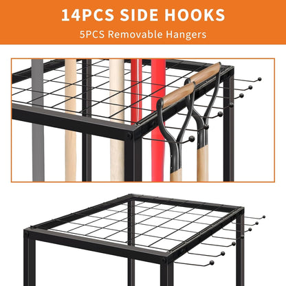 HobbyField Garden Tool Organizer, 15 * 15 * 27 Yard Tool Storage Rack for Garage, Shed, and Outdoor Use, Partitioned Tool Stand for Rakes, Shovels, Brooms, and More