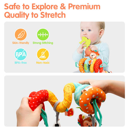 XIXILAND Car Seat Toys for Babies 0-6 Months Boy Girl Carseat Toys Hanging Spiral Stroller Toys, Infant Toys Baby Toys 0-6 Months Newborn Toys 0 3 Months Brain Development with Mirror Teether Rattle
