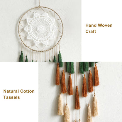 Artilady Macrame Dream Catchers for Bedroom - Tassel Wall Hanging Handmade Dreamcatchers Home Decor with Tassel Feather Ornament Craft Blessing Gift (Green Mix)