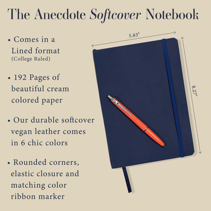 Softcover Ruled Journal with Thick 80 gsm Lined Cream Paper A5 size (8.3 inches x 5.4 inches) - Daily Writing Notebook for Travel, School and Office Use - Diary for Women and Men - Midnight Blue