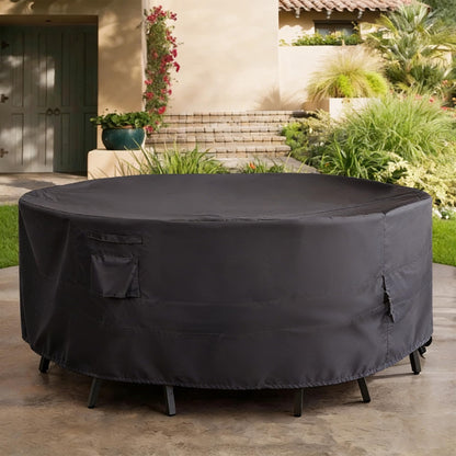 JSSunday Round Patio Furniture Cover, Heavy Duty and Waterproof for Outdoor Furniture covers, Round outdoor table cover, Patio table cover 96"DIA x 27.5"H Black