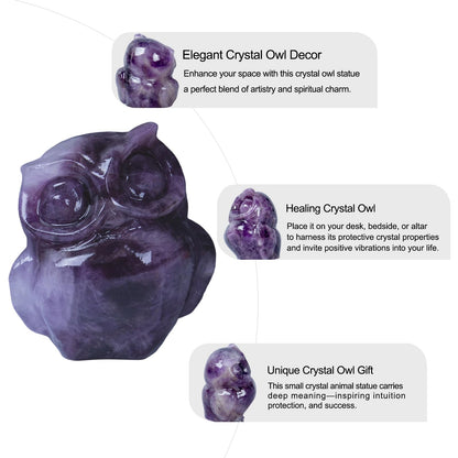QLRSUXN 2 Inch Owl Figurine Handcrafted,Amethyst Healing Crystal Animal Sculpture,Home Decor Unique Gift for Collectors,Crystal Artwork Nature Lovers Birthday Anniversary Present Spiritual Gift