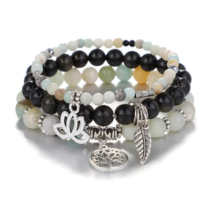 UEUC Tree of Life Yoga Healing Stone Bracelets,Multilayer Lotus Chakra Stone Reiki Bracelet Sets,Anxiety Crystal Natural Stone,for Women Stress Relief