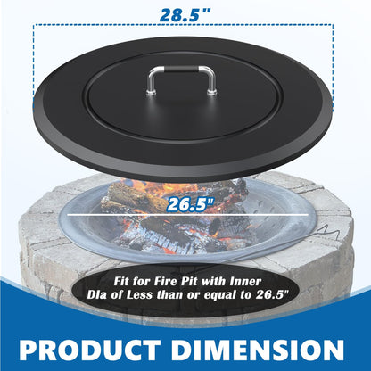 SafBbcue Fire Pit Lid Round 28.5" for Patio Outdoor Firepit, Metal Fire Pits Cover Round for Firepit Accessory, Firepits Metal Lid with Handle, Outdoor Bonfire Accessories, All-Season Protective