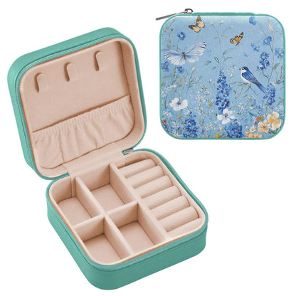 Tatenale Light Blue Floral Bluebonnet Butterflies Travel Jewelry Case Box Small Mini Jewelry Organizer Display Storage for Ring Earrings Necklace Girls Women Men Daisy Green Aqua