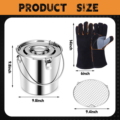 Mifoci 3 Pcs Charcoal Saver Kit 3 Gallon Stainless Steel Charcoal Extinguishing Bucket with Lockable Lid Coal Extinguishing Pot for Grills Wood Burning Stoves Campfires Ash Storage