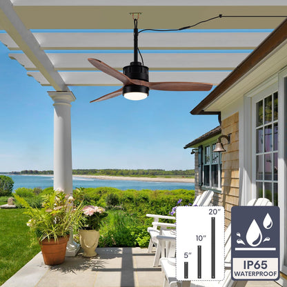 Vernal Life 42“ Gazebo Fans Outdoor Hanging for Pergola Patios Waterproof with Remote Control, DC Motor w 6-Speeds, Walnut