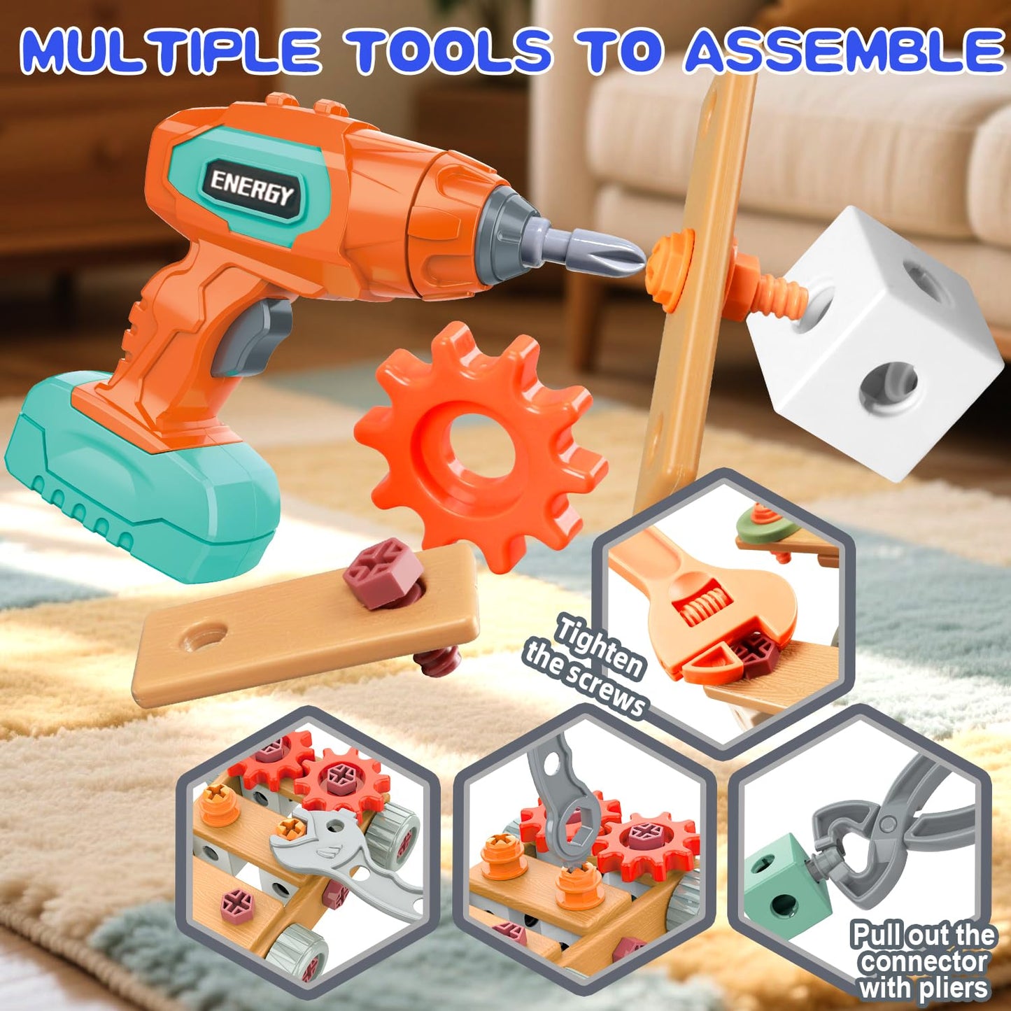 Kids Tool Set with Drill, 148Pcs Toddler Tool Set with Toolbox,STEM Montessori Toys for 3 -5Year Old, Educational Construction Toy, Pretend Play Toys for 3 4 5 6 Year Old Boys, Birthday Gift for Kids