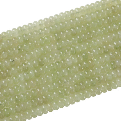 76pcs 5x8mm Natural Stone Prehnite Jade Rondelle Spacer Loose Beads Abacus Disk Stone Round Loose Gemstone Beads for Jewelry Making DIY Bracelet Necklace