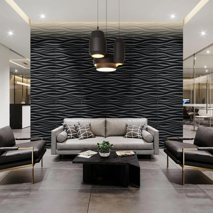 STICKGOO Black 3D Wall Panels, Wave Design Textured PVC Wall Panels, 19.7''x19.7'' Modern Accent Wall Panels for Interior Wall Decor Bedroom Office Living Room