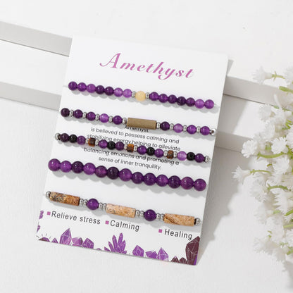 5Pcs Amethyst Bracelet for Women 4mm Amethyst Crystal Bracelet Stackable Beaded Bracelets Gemstone Bracelets Purple Beaded Bracelet Stretch Bracelets Amethyst Jewelry for Women
