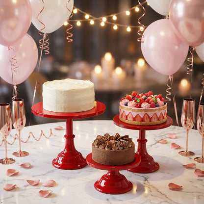 CBBZJY 3 Pcs Metal Cake Stand Set 8/10/12 inch Dessert Table Display Perfect for Baby Shower Wedding Birthday (Red)