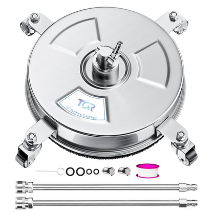 TOR 14" Stainless Steel Pressure Washer Surface Cleaner with 4 Caster Wheels, 4000 PSI, 2 Extension Wands & Nozzles, Power Washer Surface Cleaner for Concrete, Driveway, Patio, 1/4" Quick Connect