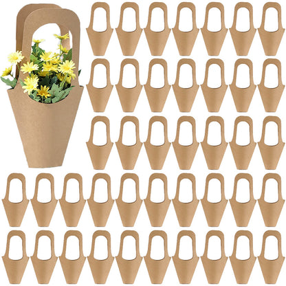 Tergy 50Packs Kraft Paper Flowers Gift Bags Brown Hanging Bouquet Wrapping Bags for Home Decoration (14Inches)