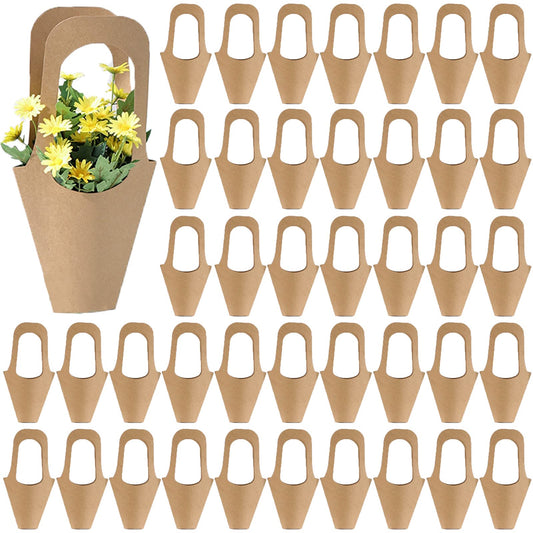Tergy 50Packs Kraft Paper Flowers Gift Bags Brown Hanging Bouquet Wrapping Bags for Home Decoration (14Inches)