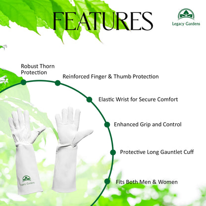 Leather Gardening Gloves for Women & Men, Long Garden Gloves, Cowhide Gauntlet Rose Pruning Thorn Resistant, Forearm Protection, Medium, Natural